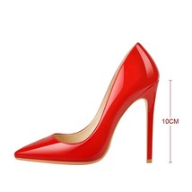Women Pumps Pointed Toe 12CM Slip-On Thin Heels Patent Leather Party Wedding Off - £59.01 GBP