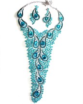 Large Breastshield Bib Necklace Rhinestone Crystal Earrings Drag 9.5 Inch Drop A - £99.71 GBP