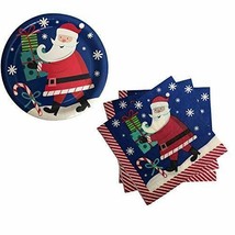 Santa plates and napkins.  Serves 18 Christmas disposable paper - $8.99