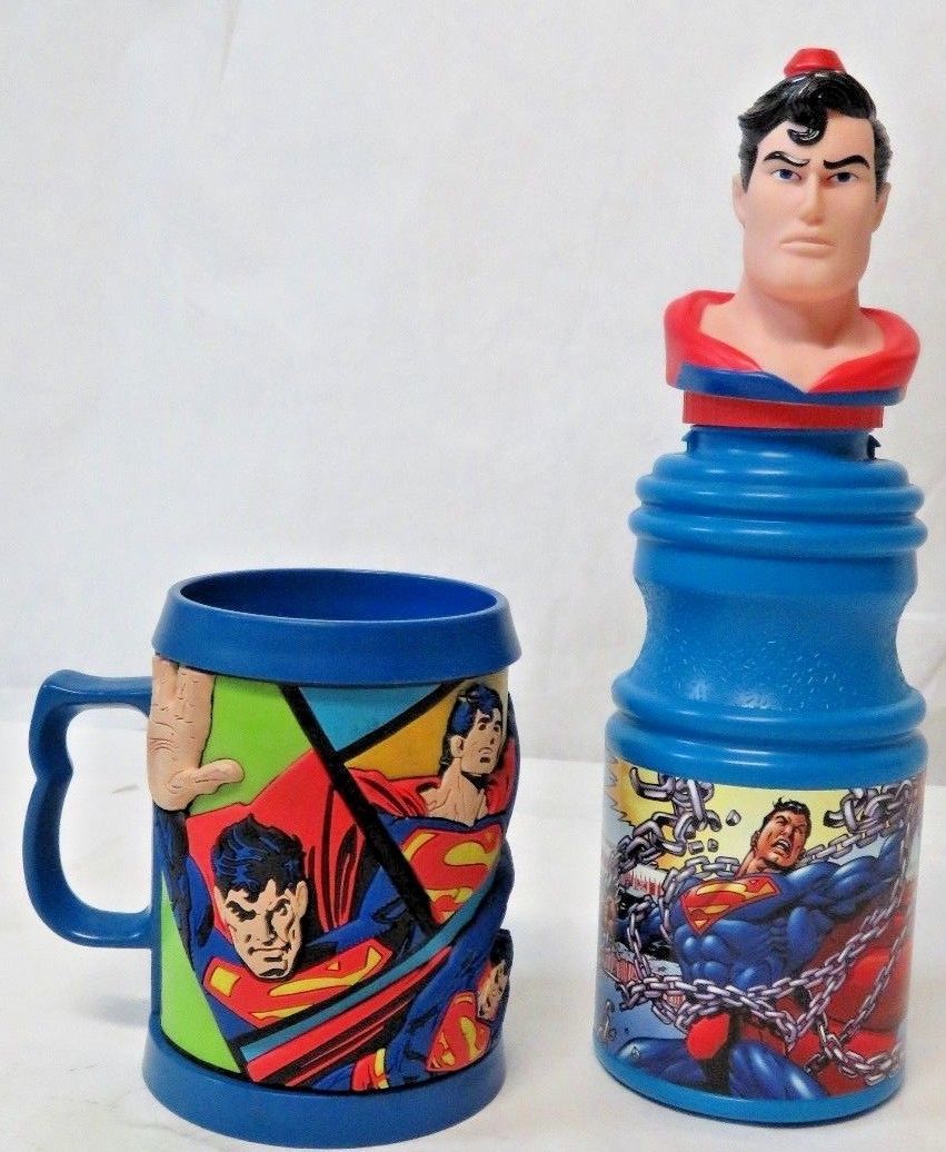 Primary image for Lot of 2 Vintage DC Comics Superman Collectibles 1999 3D Mug & Sport Bottle NEW