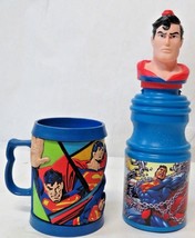 Lot of 2 Vintage DC Comics Superman Collectibles 1999 3D Mug &amp; Sport Bottle NEW - £9.05 GBP