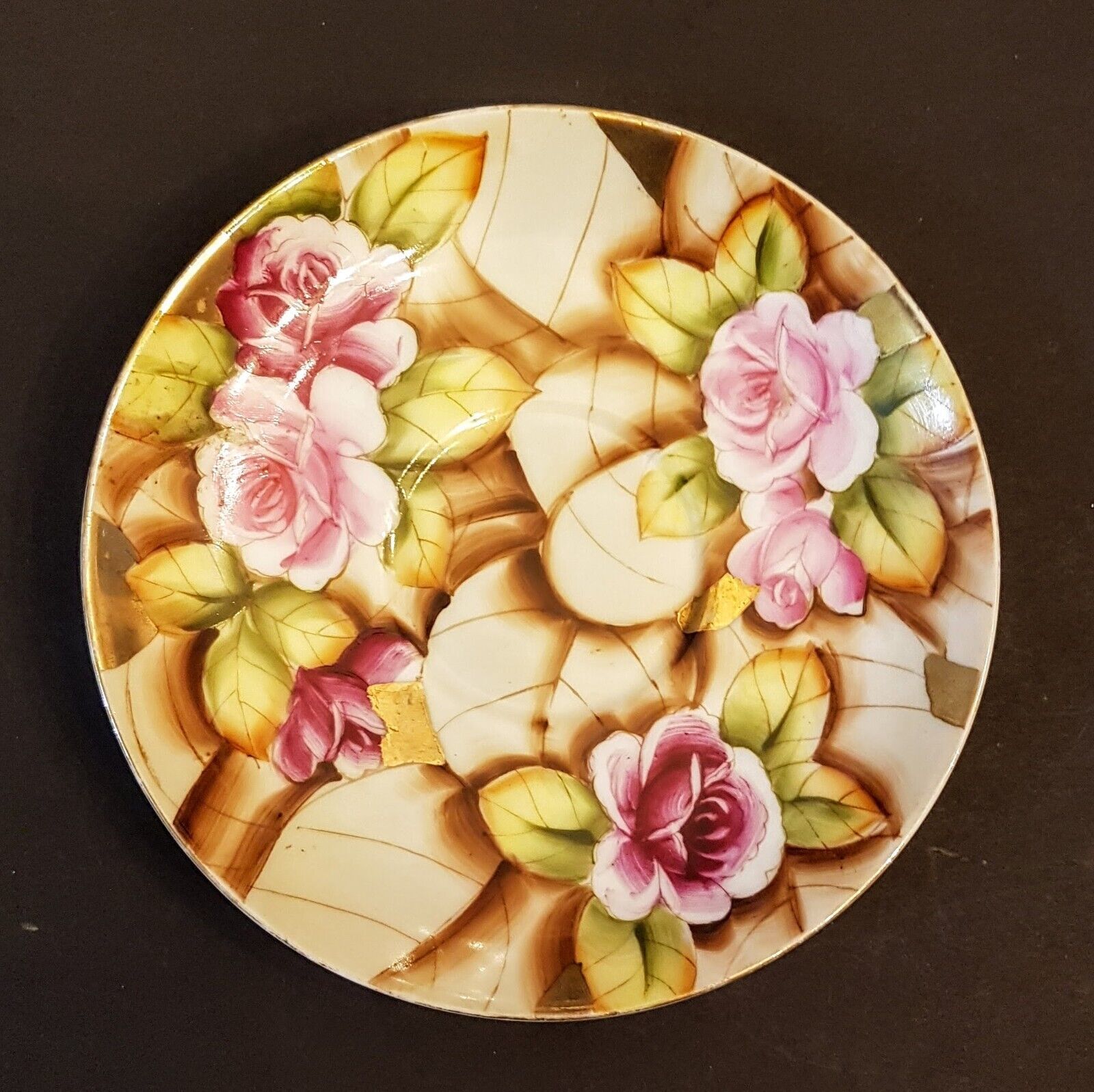 EW14/21 Saucer Porcelain Bone China Hand painted Pink Roses Floral Gold ... - $12.79