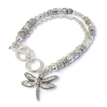 Dragonfly Beaded Double Chain Bracelet Silver - £11.15 GBP