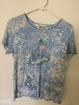 Preowned Disney Women&#39;s Large Eyore Blue Floral Shirt - £8.31 GBP