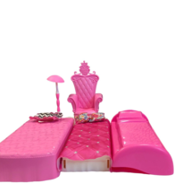 Lot of Barbie Furniture 3 Beds Throne Chair 2 Stools Lamp Pillows 2 Side... - $27.30