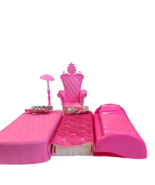 Lot of Barbie Furniture 3 Beds Throne Chair 2 Stools Lamp Pillows 2 Side... - $27.30