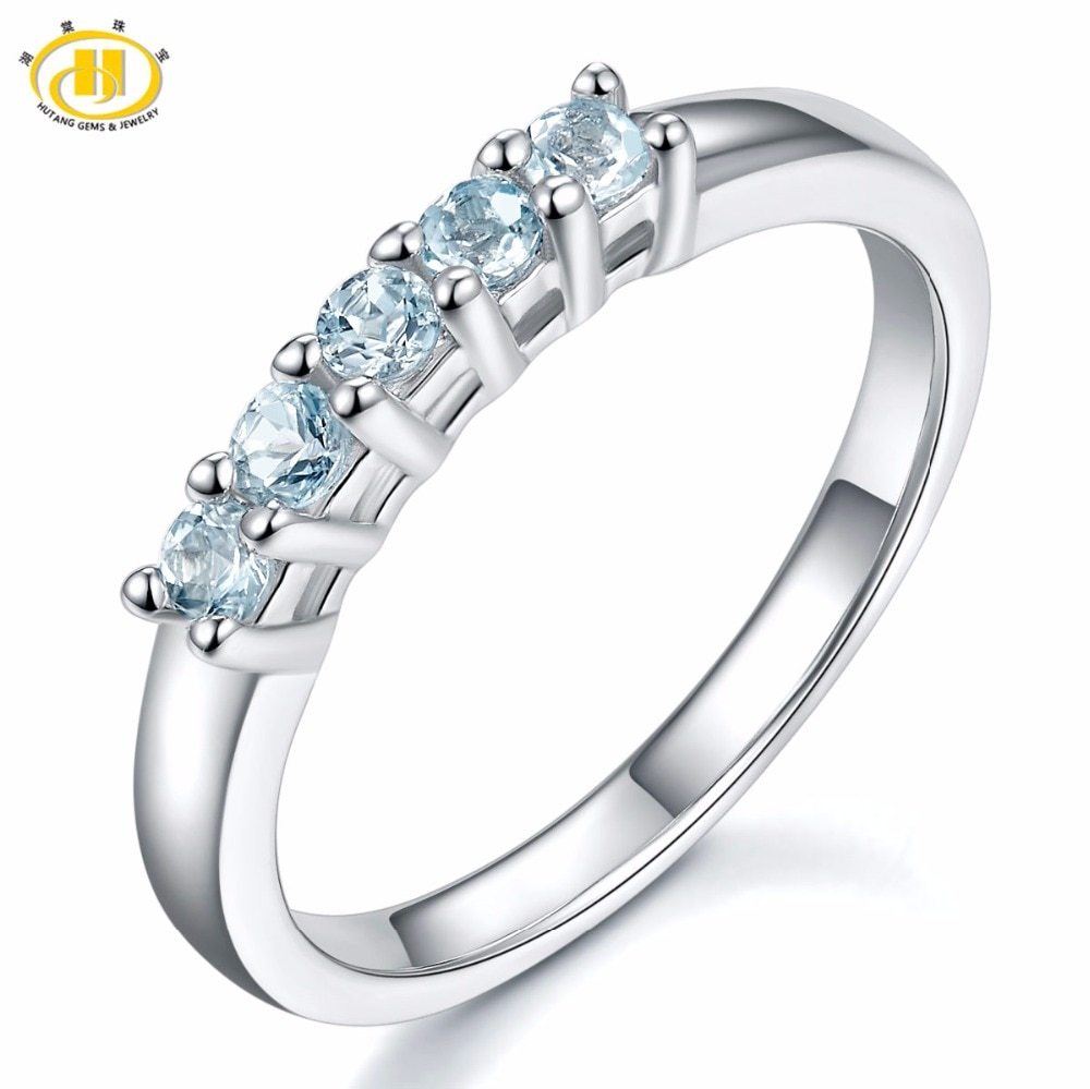 Natural Aquamarine Women's Wedding Ring 0.3 Carats Gemstone Solid 925 Sterling S - £40.09 GBP