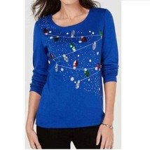 Karen Scott Womens Petite PM Ultra Blue Christmas Lights Scoop Neck Top ... - $19.59