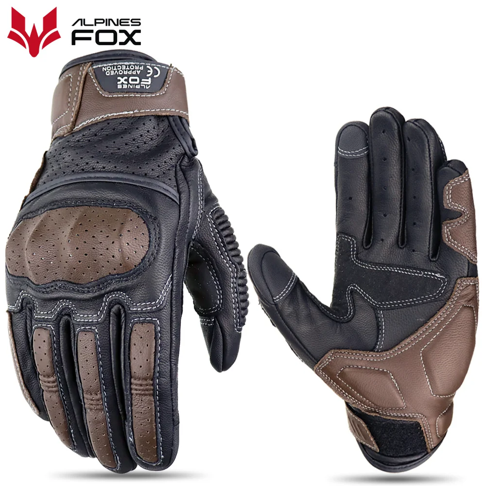 Brown Vintage Leather Motorcycle Gloves Men CE Certification Motorbike Riding - £31.05 GBP+