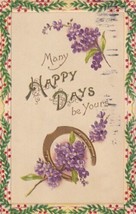 Many Happy Days Be Yours Greeting Horseshoe Flowers Embossed 1910 Postcard E09 - $2.99