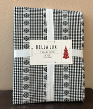 Bella Lux Christmas Tablecloth Plaid 60”x84” Black White Snowflake New - £27.65 GBP