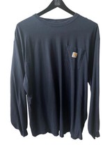 Carhartt Work T-Shirt Men’s Size 2XL Navy Blue Long Sleeve Pocket Original Fit - £12.94 GBP