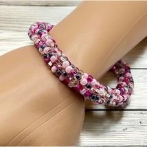 Pink Beaded Bracelet Vintage Boho Retro Handmade Rope Spring Easter Summer - £7.15 GBP