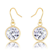 18k Gold Plated Bezel Solitaire Drop Earrings - $512.41 MXN