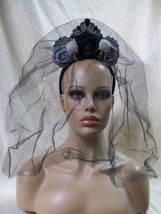 Gothic Black Gray Corpse Bride Veil Headband Skull Widow VooDoo Priestes... - $275.73 MXN