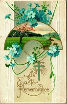 An Easter Remembrance Art Deco Flowers Cross Embossed Gilt DB Postcard E3 - $10.84
