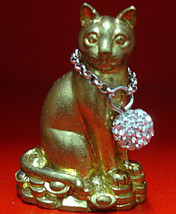 Thai Antique Amulet cat call assets plug LukKrok powder cat give luck LP... - $57.00