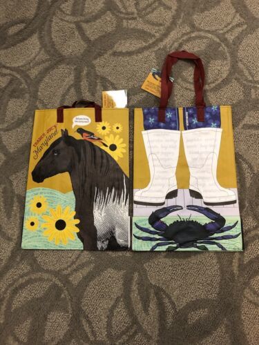 Trader Joe's MARYLAND Two Tote Bags NEW TOTE HORSE SUNFLOWER REUSABLE  2 - $18.32