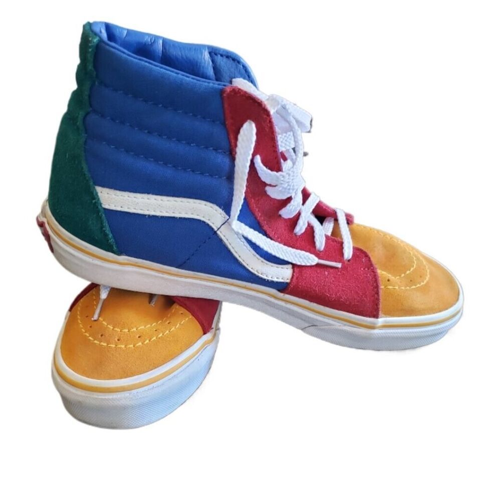 Primary image for Vans Unisex Kids Hi Top 721356 Sneakers Size 5.5 Blue Red Gold Leather Suede