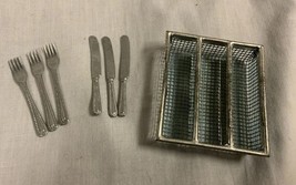 1950’s Vintage German Plastic Dollhouse Cutlery in Tin Wire Basket Doll Size - £6.72 GBP