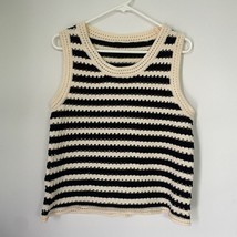 Knit Sweater Sz Med Crochet Striped Vest Top Women’s Boho Festival Knit ... - £12.19 GBP