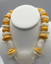 Jewelry Choker Collar White Stone Geometric Discs Orange Hook Closure Heavy 16&quot; - £16.14 GBP