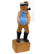 Vtg Ship Captain Tobacco Pipe Wood Carving Folk Art  Nautical Blue - 6.5&quot; - $15.90