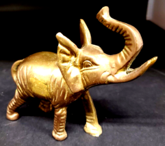 Vintage Solid Brass 5&quot; African GOOD LUCK Elephant Statue Trunks Up Figurine - £15.82 GBP