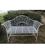 Clearance-55 IN Metal Garden Bench Chair Decor White Yard Seat Yard Furn... - £137.66 GBP