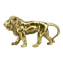 Lion Leo King Home Décor Greek Statue Sculpture Cast Marble Gold Tone - £39.52 GBP