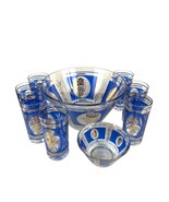 Vintage Hazel Atlas Blue &amp; Gold Grapes 9-Piece Set: 7 Tumblers, 2 Bowls ... - $1,050.70 MXN
