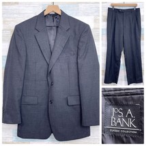 Jos A Bank Wool 2 Piece Suit Dark Gray Two Button 40R Jacket 34x29 Pleat... - £84.27 GBP