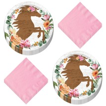 HOME &amp; HOOPLA Horse Party Wood and Floral Paper Dinner Plates and Lunch Napkins  - £12.75 GBP+