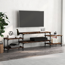 Industrial Rustic Smoked Oak Wooden Large TV Stand Cabinet Unit With Shelves - £69.03 GBP