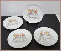 NEW Certified International Set of 4 Sweet Easter Bunny Salad Plates 8.5&quot; Earthe - £36.65 GBP