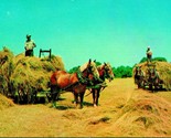 Stacking Hay Western Agriculture Scene Horses Carts UNP Lusterchrome Pos... - £3.07 GBP