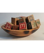 Wood bowl and wooden alphabet blocks 3 large &amp; 18 small - $47.70 CAD