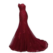 Custom Made Sweetheart Mermaid Beaded Lace Long Prom Dress Evening Gown Burgundy - £110.76 GBP