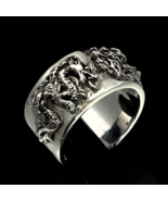 Sterling silver Band ring Two Asian Dragons Naga mythological animals hi... - $142.98 CAD