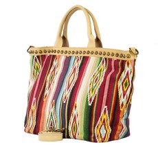 Tapestry Handbag Leather Handles &amp; Shoulder Strap Made In Italy Gorgeous - $39.00