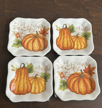 MAXCERA Set 4 Pumpkin GIVE THANKS Thanksgiving Dessert Appetizer Plates - £23.89 GBP