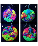 Pilze handgefertigte Ohrringe LEUCHTEN in UV Neon Psychedelisch Festival... - $19.25