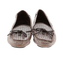 Etienne Aigner Cream Metallic Bow Woven Driving Loafers Flats Gold Sz 9 - $33.72