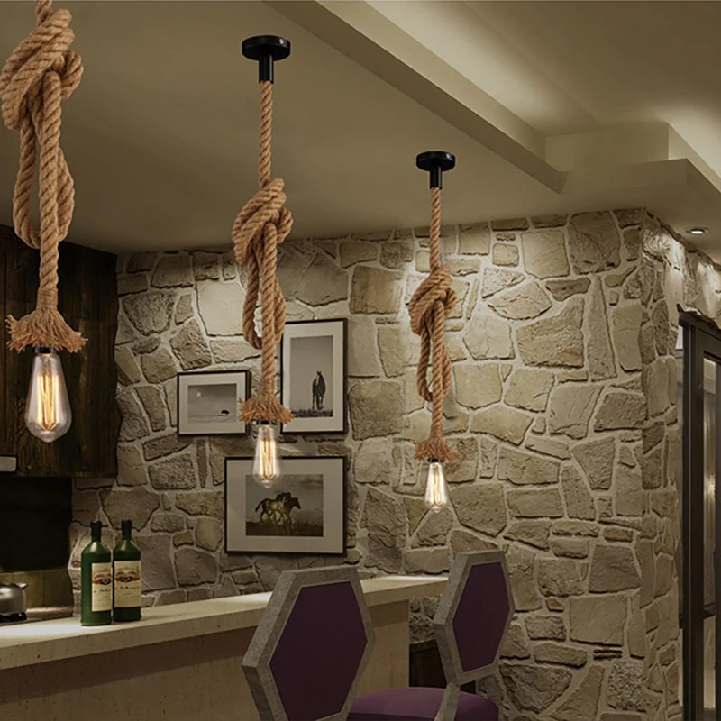 Ope pendant light american industrial cafe hemp rope chandelier ceiling lamps e27 screw thumb200