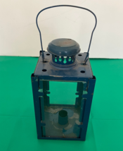Metal and Glass Candle Holder blue lantern vintage made in England - $35.59
