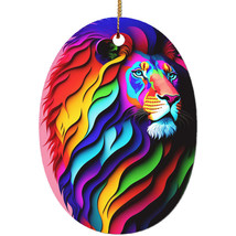 Cute Lion Colorful Ornament Oval Ceramic Tree Decor Xmas Gift For Big Cat Lover - £12.54 GBP