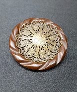 Vintage Old Large 1.75” Brown Bakelite? Button Metal Art Nouveau Filigree - $16.69