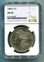 1889-S MORGAN SILVER DOLLAR NGC AU55 NICE ORIGINAL COIN BOBS COINS FAST ... - $235.00