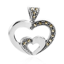 Twin Hearts Love Symbol Marcasite .925 Silver Pendant - £15.02 GBP