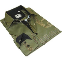 Men Sports Shirt by DE-NIKO Long Sleeves Fashion Print Soft Modal 2F008 Olive image 2
